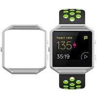SKYLET for Fitbit Blaze Bands, Breathable Replacement Straps with Silver Steel Frame for Fitbit Blaze Bracelet (No Tracker)[Large, Black-Green]