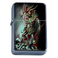 Aztec Warrior Flip Top Oil Lighter S14 Smoking Cigarette Smoker Includes Silver Case
