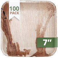 CaterEco Square Palm Leaf Plates Set (Pack of 100) | Salad Plates | Ecofriendly Disposable Dinnerware | Heavy Duty Biodegradable Party Utensils for Wedding, Camping & More