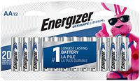 Energizer AA Lithium Batteries, World's Longest Lasting Double A Battery, Ultimate Lithium (12 Battery Count)