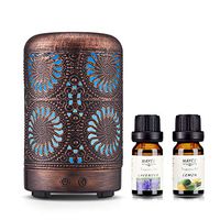 Essential Oil Diffuser with Oils, Ultrasonic Aromatherapy Oil Diffuser Humidifier with Lavender&Lemon Oils, Mini Vintage Metal Cool Mist Diffusers for Essential Oils Gift Set, Mother's Day Gift Idea