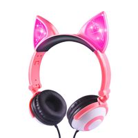 Kids Headphones, Wired LED Glowing Foldable Adjustable Over-Ear Headphones, Safe 85dB Volume Limited Cat Ear Headphones for Kindle/iPad/Children/Teens/Boys/Girls (Fox Ear-Pink)
