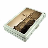 Cigarette Case with Built in Lighter Vintage Golden Gate Bridge S12 Smoking King Size Cigarettes Silver Metal Wallet 4" X 2.75" RFID Protection San Francisco