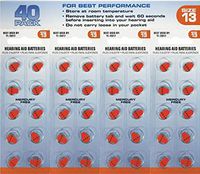 America Hears Size 13 Hearing Aid/Amplifier Batteries 40 Pack (Zinc Air Activated and Mercury Free)