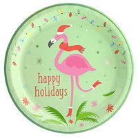 Pink Flamingo Holiday Cheer Party Dinner Plates (24)