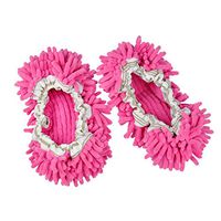 Microfiber Washable Mop Slippers Shoes For Women Floor Dust Dirt Hair Cleaner (Color : Rose Red)
