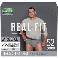 Depend Real Fit Incontinence Underwear for Men, Maximum Absorbency, Disposable, Large/Extra-Large, Grey, 52 Count (Packaging May Vary)