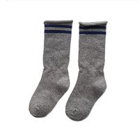 Flyusa 1 Pair Breathable Kids Girls Boys Toddlers Cotton Colorful Double Bars Thin Loose Socks Team Socks for 4-6 Years Old,Light Grey