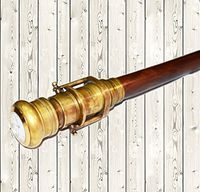 Antique Wooden Walking Stick CLOCK ON TOP with Hidden SPY BRASS TELESCOPE