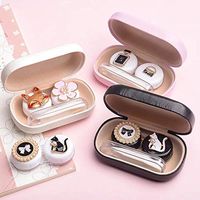 Cute Contact Lens Cases, Cat Contact Lens Soak Storage Box, Portable Pink Contact Lens Holder with Tweezers for Travel Kit (White Case Cat)
