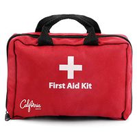 California Basics 115 Piece All-Purpose First Aid Kit for Emergency at Home, Workplace, Car, Outdoors & Travel, Earthquake Survival Medical Kit for Camping, Hiking, EMT Approved, Red