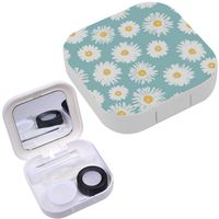 Portable Contact Lens Case Box Travel Kit Mirror + Bottle + Tweezers Container Holder [ Simple Daisy Flowers ]