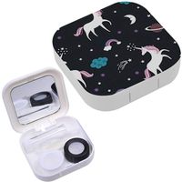 Portable Contact Lens Case Box Travel Kit Mirror + Bottle + Tweezers Container Holder [ Unicorns Theme ]