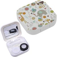 Portable Contact Lens Case Box Travel Kit Mirror + Bottle + Tweezers Container Holder [ Cute Giraffe Elephant ]