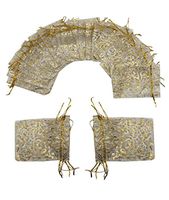 Ankirol 100pcs Eyelash Organza Wedding Favor Bags Luxury Jewelry Candy Gift Card Bags with Gold Line Drawstring Pouches (White, 5x7)