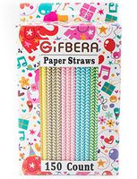 Gifbera 150-Count Bulk Paper Straws Biodegradable Colorful Chevron-Striped 7.75" for Drinks, Smoothies, Baby Showers, Birthday, Wedding, Celebrations, Parties