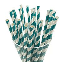 Homeford Firefly Imports Candy Striped Paper Straws, 7-3/4-Inch, 25-Pack, Teal, 7-3/4"