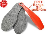 Women Men Replacement Felt Insoles, Size 4M and 6W, 1 Pair, 4mm Thick Inserts, Free Bonus Gift Shoehorn, 804213