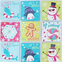 Narwhal Penguin Kawaii Cool Trendy Pack of Premium Self Adhesive 3D Christmas Square Shaped Gift Tags - Just Peel and Stick!