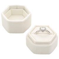 Koyal Wholesale Velvet Ring Box, Hexagon Vintage Wedding Ceremony Ring Box with Detachable Lid, 2 Piece Engagement Ring Box Holder, Modern Proposal Idea (Ivory)