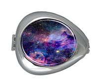 DANIEL MOXLEYB Pill Box Case Decorative Boxes Silver Pill Box Holder Organizer Container Compact 3 Compartment Medicine Case, Oval Pill Box for Pocket or Purse (Galaxy Space)