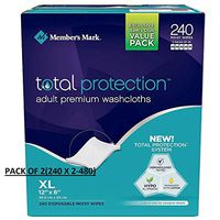 Member's Mark Adult Washcloth Disposable Moist Wipes - 12 X 8-240 Pk (Pack of 2 (240-Count).)