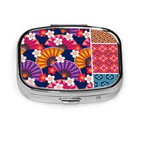 Pill Organizer Case, Japanese Pattern Set Ornaments Portable Pill Box Small Pill Container for Purse Or Pocket, Square Pill Box (2 Compartment)