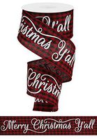 Merry Christmas Y'all Buffalo Plaid Ribbon - 2 1/2" x 10 Yards, White, Red and Black Checkered Wired Ribbon, Gift Wrapping, Wreath Decoration, Garland, Tree Topper Bow, Country Christmas