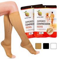 Zipper Compression Socks with Zip Guard Skin Protection & Open Toe (Sizes Med to 6XL)- 15-20mmHg Medical Compression Socks for Men & Women (Med Calf 9-10inch)