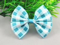 24pcs Grosgrain Ribbon Plaid Bow Flowers Wedding Decoration Appliques U Pick (Blue)