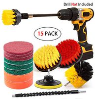 Drill Brush Attachments Set, Scrub Sponge, Scouring Pads Power Scrubber Kit with Extend Attachments for Cleaning Bathroom, Kitchen, Upholstery, Shower, Grout, Tiles, Tube, Corner, Carpet, 15 Pieces