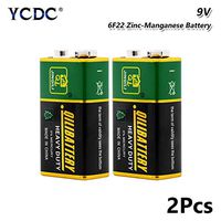 YCDC Heavy Duty 9V 6F22 Dry Zn/MnO2 Battery for RC Toy Smoke Alarm Microphone 2Pcs, 9 Volt Battery for Smoke Detectors, Alarms, Car Toys, Multi-Meter, Instruments,Gamepads,Medical Devices,etc