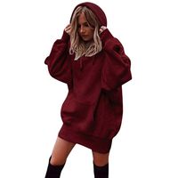 Womens Fashion Solid Color Hoodie Sweatshirt Hooded Drawstring Pullover Tops Shirt Red