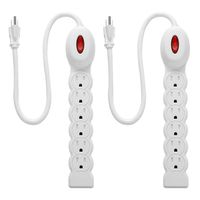 BULL 6 Outlet Power Strip Surge Protector White, UL Listed, 200 Joules, 1.5ft, 2 Pack
