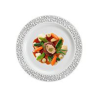 Party Bargains lacepartywhite120 120lace White 240 Plastic 480 Upscale Cutlery | Lace Collection China Like Silver Border Plate and Elegant Silverwar