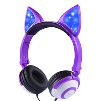 Esonstyle Kids headphones Over Ear with LED Glowing Cat Ears,Safe Wired Kids Headsets 85dB Volume Limited, Food Grade Silicone, 3.5mm Aux Jack, Cat-Inspired Pink Headphones for Girls Boys (purple-led)