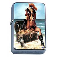 Sexy Savage Pirate Pin Up Girl Flip Top Oil Lighter S1 Smoking Cigarette Smoker Includes Silver Case