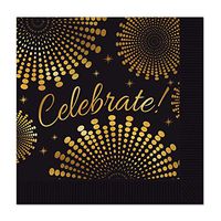Beistle Club Pack of 96 Black and Gold 'Celebrate' Graduation Themed Napkins 5"
