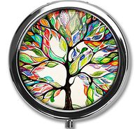 Tree Design New Silver Round Pill Box Decorative Metal Medicine Vitamin Organizer Unique Gift,No Separation, an Entire Storage Space