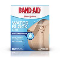 100% Waterproof Large Band-Aid Brand Water Block Plus Adhesive Bandages for Wound Care of Minor Cuts and Scrapes, 10 ct (Pack of 6)