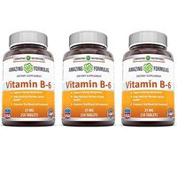 Amazing Nutrition Vitamin B6 Dietary Supplement – 25 mg, Pack of 3-250 Tablets – Supports Healthy Nervous System, Metabolism & Cell Health