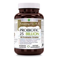 Amazing Flora Probiotic 25 Billion with 10 Best Probiotics Strains Including Acidophilus, plantarum, rhamnosus etc * Supports Digestive & Immune Health *60 Veggie Capsules (Non GMO,Gluten Free)