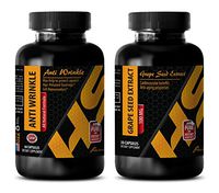 Anti-Aging Vitamins - Anti Wrinkle Formula – Grape Seed Extract - Green Tea Raspberry - 2 Bottles (60 Capsules + 30 Capsules)