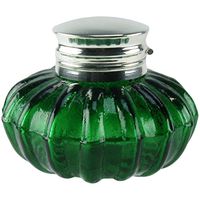 Treasure Gurus Antique Vintage Reproduction Silver Top Dark Green Glass Inkwell