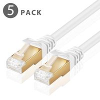TNP Cat6 Ethernet Patch Cable (100 Feet, 5 Pack) - Professional Gold Plated Snagless RJ45 Connector Computer Networking LAN Wire Cord Plug Premium Shielded Twisted Pair (White)