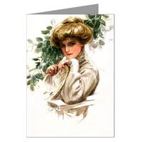 Twelve Note Cards of Harrison Fisher's Celebrated Illustrations of Women This one Featuring an American Beauty and a Tennis Racket