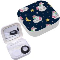 Portable Contact Lens Case Box Travel Kit Mirror + Bottle + Tweezers Container Holder [ Cute Unicorn Star Moon ]