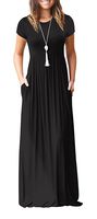 VIISHOW Women's Short Sleeve Loose Plain Maxi Dresses Casual Long Dresses with Pockets(Black, L)