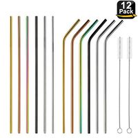 Stainless Steel Drinking Straws with Cleaning Brush, Reusable Metal Straws Multicolored Set of 12 FDA-Approved 10.5 Inch Long Drink Straws for 20/30 oz Tumblers Rumblers Cold Beverage