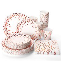 Halulu 200PCS Rose&Gold Dot Disposable Paper Plates Set - Birthday Anniversary Retirement Wedding Supplies Tableware with 50 Dinner Plates, 50 Dessert Plates, 50 Paper Cups,50 Luncheon Napkins